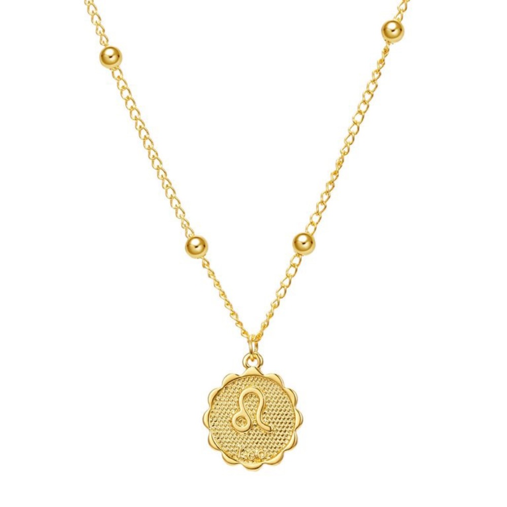 Leo Astrology Sign Necklace Round Coin Pendant Lion Gold Tone Zodiac New